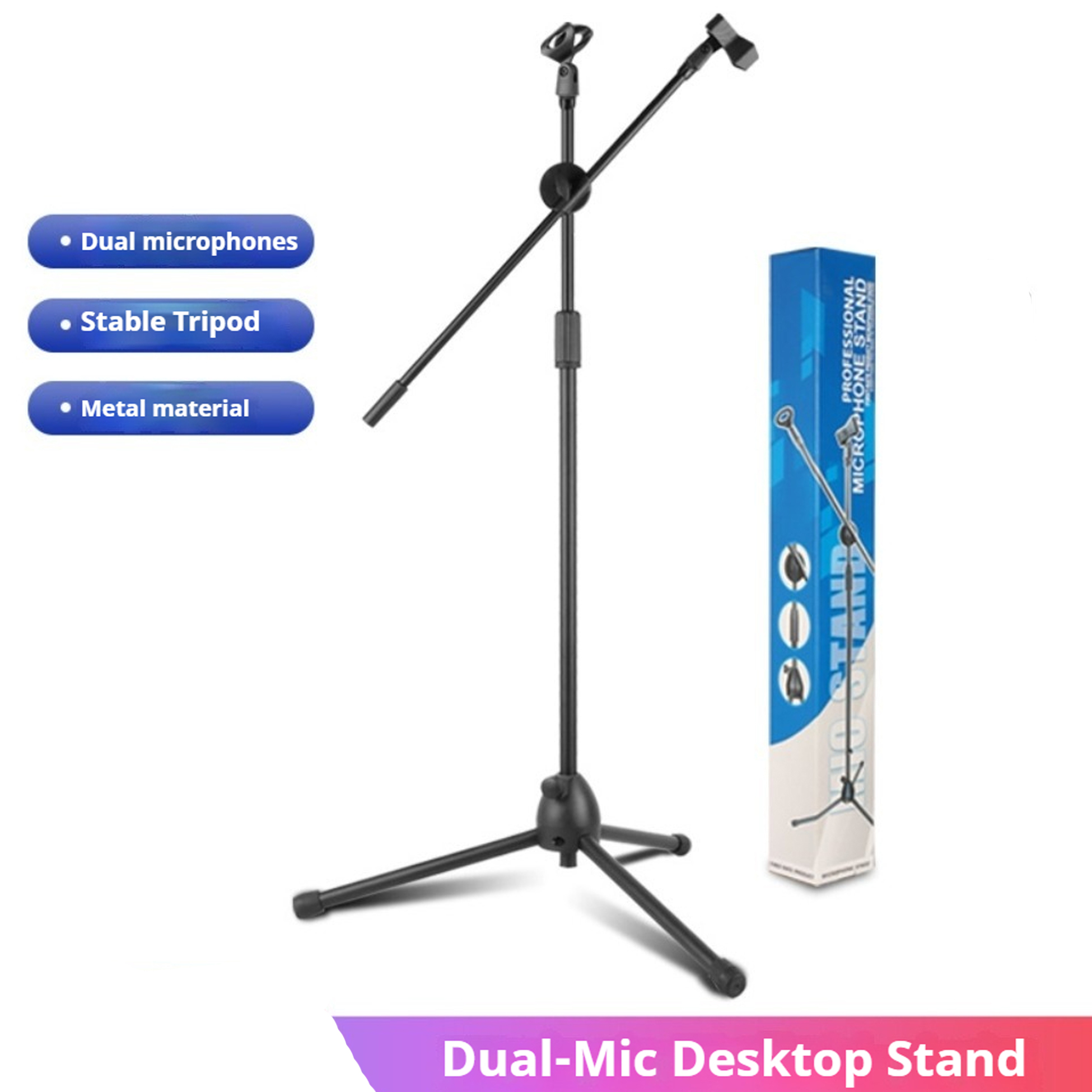 Shure Mic Sm58 - Prestatiemicrofoon-vloerstandaard met ontwerp met dubbele arm: