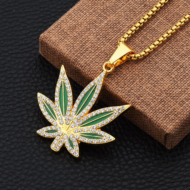 Dry Herb Vaping Accessories - Strass Wiet Hanger Ketting Mannen Esdoornblad